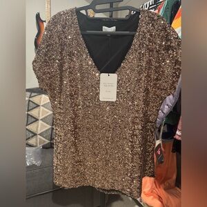 S’EDGE Joan Bronze Sequin V-Neck Top